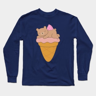 Kawaii Cute Brown Bear Ice Cream T-Shirt Long Sleeve T-Shirt